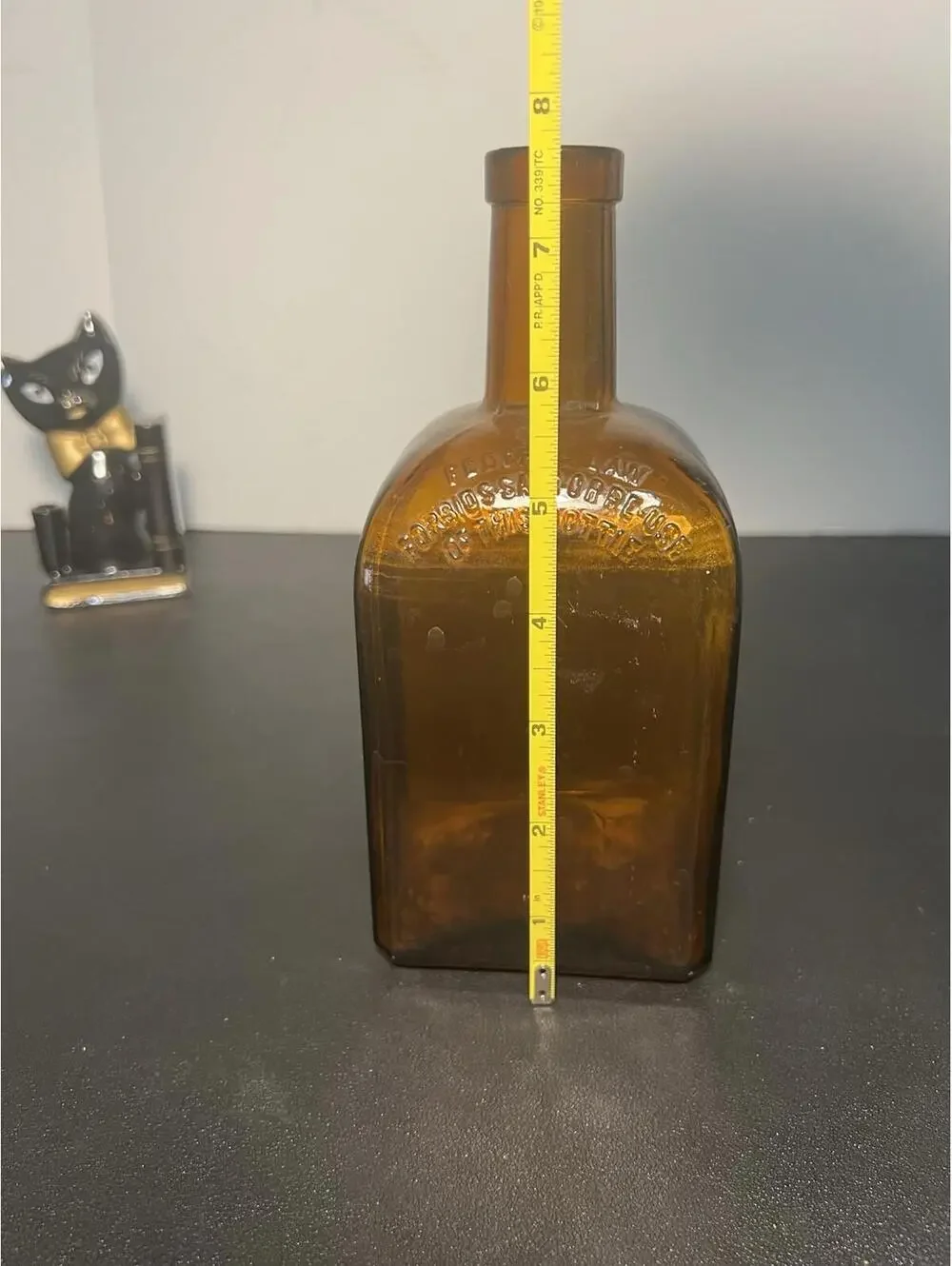 Wheaton Glass Co 1952 Federal Law Amber Strap-Sided Liquor Bottle, 3.5x7.75”